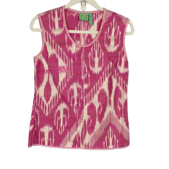 Jules Reid Ikat Print, Pink/White Shell, size 4, 100% silk, side zipper - Picture 1 of 7
